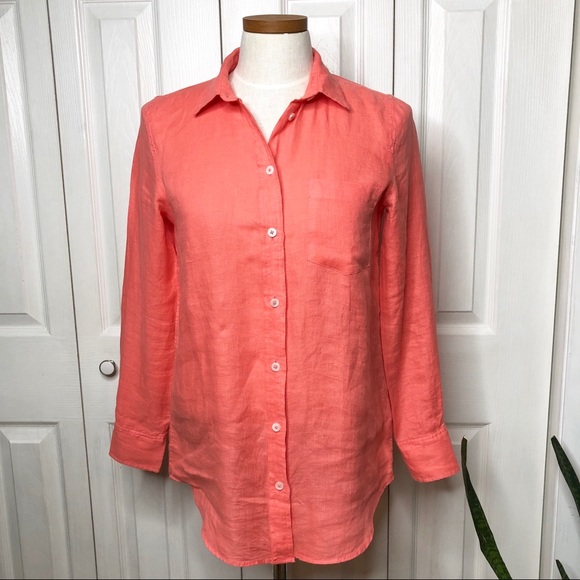 J. Crew Factory oversized linen top, peach/coral - Picture 2 of 6